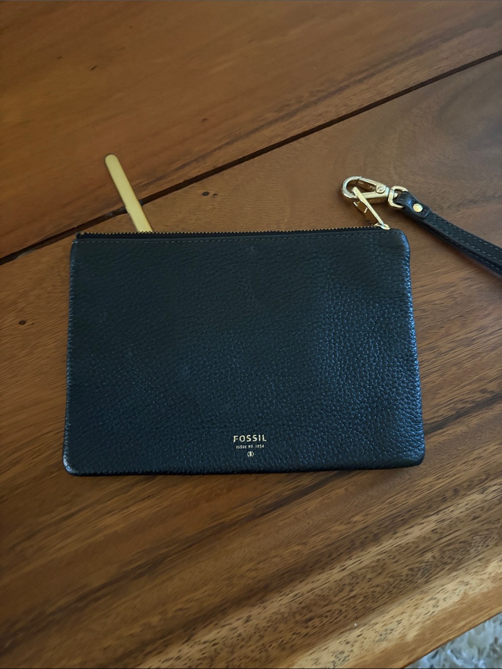 Fossil Black Pebbled Leather Clutch with Gold Hardware